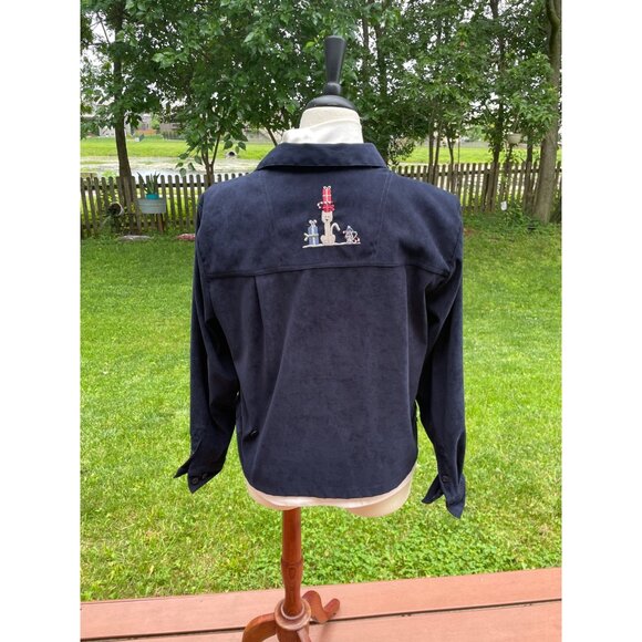 Christmas-Themed Womens Navy Button-Up Jacket & White Turtleneck Set With Winter - Picture 9 of 15